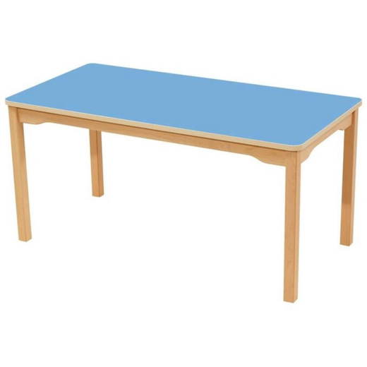 120x60blau Tisch rechteckig mit beschichteter Platte – Fußteil aus Holz - 120x60blau