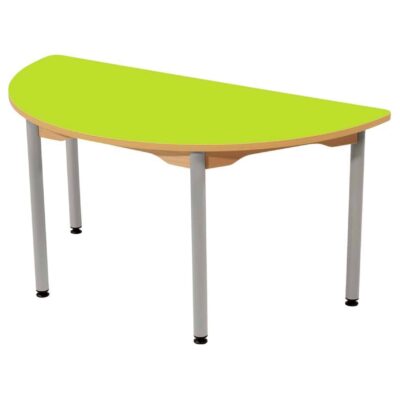 Tisch halbrund 120x60 cm - mit beschichteter Platte - Fußteil aus grauem Metall