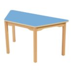 Tisch Trapezform – mit beschichteter Platte – Fußteil aus Holz - trapezblau