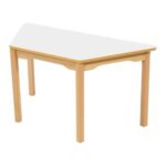 Tisch Trapezform – mit beschichteter Platte – Fußteil aus Holz - trapezweiss