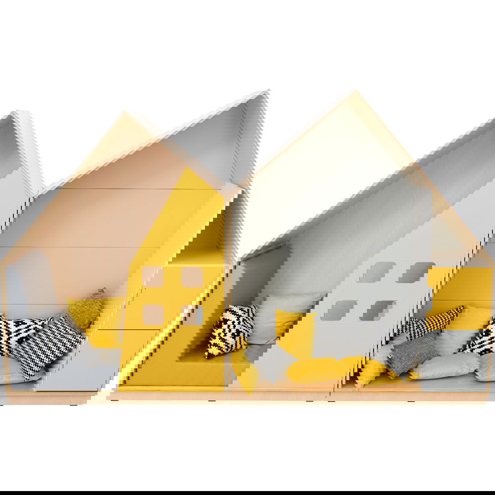 Möbelsatz Quadro Häuserzeile gelb-grau 160/160W – 180°