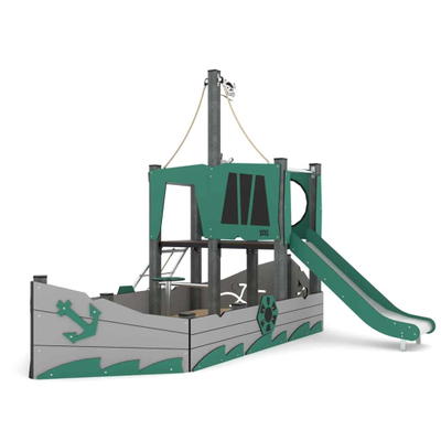 Spielschiff mit Rutsche, Sandkasten, Kletterelementen – RECYCLED RC1414