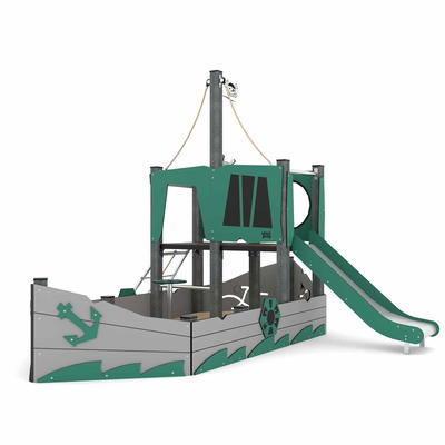 Spielschiff mit Rutsche, Sandkasten, Kletterelementen – RECYCLED RC1414