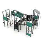 Große Spielturm-Anlage mit Balancierbrücken, Hangelelementen, Kletterelementen und 6 Plattformen – RECYCLED RC1413 - 5c51 rc14132s