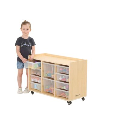 Mobiles Regal mit 2 Reihen - 8 kleine und 2 große Boxen