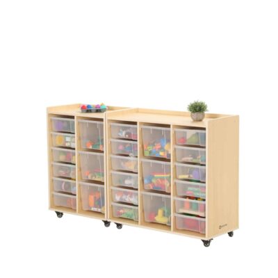 Mobiles Regal mit 2 Reihen - 12 kleine und 3 große Boxen