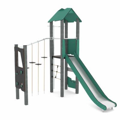 Spielturm mit Hangel- und Balancierelementen, Rutsche RECYCLED RC1405