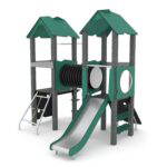 Spielturm mit Kriechtunnel, Kletterelementen, Rutsche und 2 Plattformen RECYCLED RC1407 - rc14071s