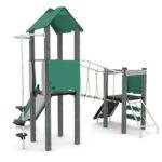 Spielturm mit Wackelbrücke, Kletterelementen, Rutsche und 2 Plattformen RECYCLED RC1408 - rc14082s
