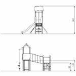 Spielturm mit Wackelbrücke, Kletterelementen, Rutsche und 2 Plattformen RECYCLED RC1408 - rc1408front