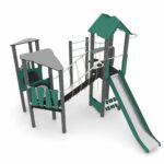 Spielturm-Anlage mit Balancierbrücke, Kletterelementen, Kriechrohr, Rutsche und 3 Plattformen RECYCLED RC1409 - rc14091s