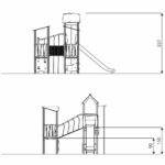 Spielturm-Anlage mit Balancierbrücke, Kletterelementen, Kriechrohr, Rutsche und 3 Plattformen RECYCLED RC1409 - rc1409front