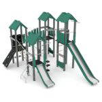 Spielturm-Anlage mit Balancierbrücken, Kletterelementen, 2 Rutschen und 4 Plattformen – RECYCLED RC1412 - rc14121s