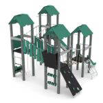 Spielturm-Anlage mit Balancierbrücken, Kletterelementen, 2 Rutschen und 4 Plattformen – RECYCLED RC1412 - rc14122s
