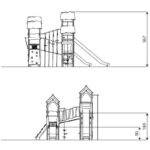 Spielturm-Anlage mit Balancierbrücken, Kletterelementen, 2 Rutschen und 4 Plattformen – RECYCLED RC1412 - rc1412front