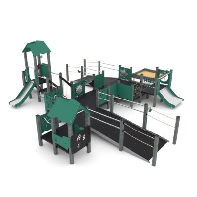 Große Rollstuhlgerechte Spielanlage mit Rutschen, Sandkasten und Plattformen - RECYCLED RC1506