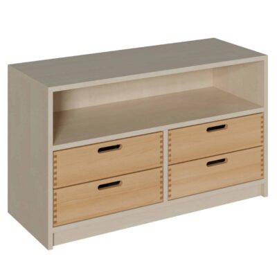 Korpus-Schrank mit 4 Massivholzschüben und Regal oben