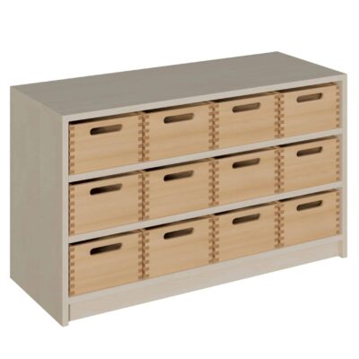 Korpus-Schrank mit 12 mittleren Massivholzkästen