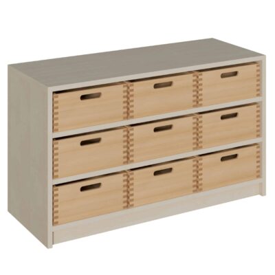 Korpus-Schrank mit 9 großen Massivholzkästen