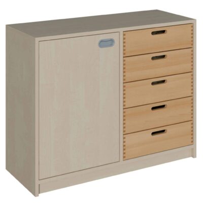 Korpus-Schrank mit 5 Massivholzschüben und Tür