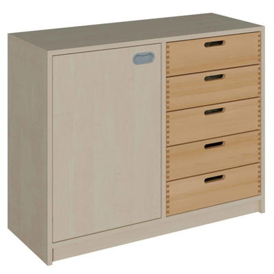 Korpus-Schrank mit 5 Massivholzschüben und Tür