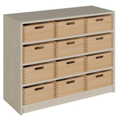 Korpus-Schrank mit 12 großen Massivholzkästen