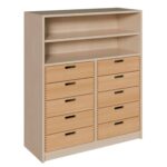 Korpus-Schrank mit 10 Massivholzschüben und Regal oben - 021204100