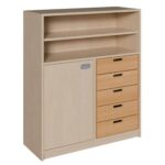 Korpus-Schrank mit 5 Massivholzschüben, unten Tür und Regal und Regal oben - 021204500