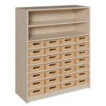 Korpus-Schrank mit 28 flachen Massivholzkästen und Regal oben - 021206300