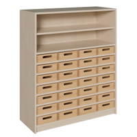Korpus-Schrank mit 28 flachen Massivholzkästen und Regal oben – Bild 2