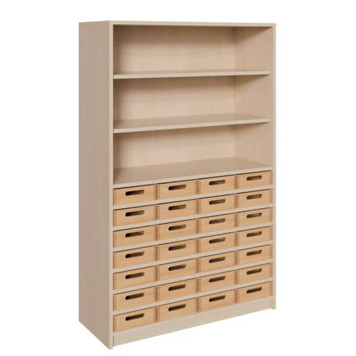021606300 Korpus-Schrank mit 28 flachen Massivholzkästen und Regal oben - 021606300