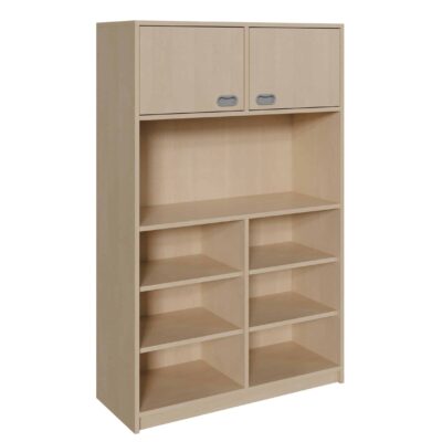 Korpus-Schrank mit zwei Türen oben und Regal unten