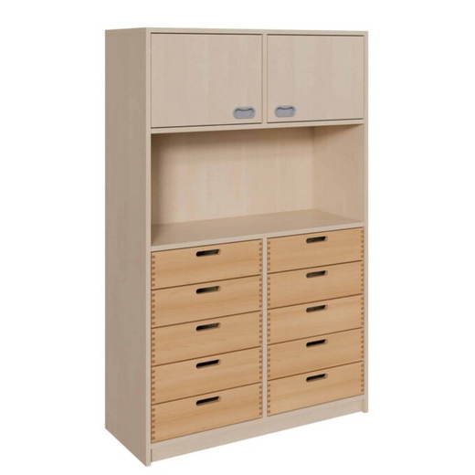021644100 Korpus-Schrank mit 10 Massivholzschüben unten und 2 Türen oben - 021644100