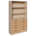 Korpus-Schrank mit 10 Massivholzschüben und Regal oben - 021804100