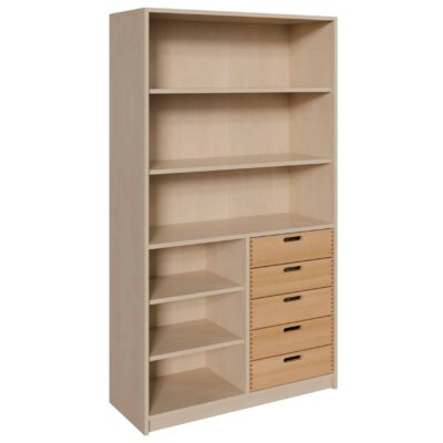 Korpus-Schrank mit 5 Massivholzschüben und Regal oben und unten