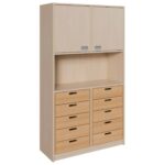 Korpus-Schrank mit 10 Massivholzschüben unten und 2 Türen oben - 021844100