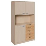 Korpus-Schrank mit 5 Massivholzschüben und Tür unten, Regal und 2 Türen oben - 021844400