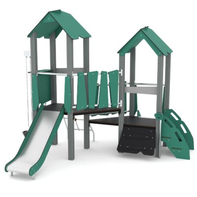 U3 Spielturmanlage mit Treppe und 2 Rutschen - RECYCLED RC1436