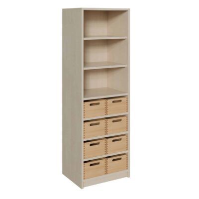 Korpus-Schrank mit 8 mittleren Massivholzkästen und Regal oben