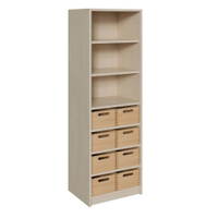 Korpus-Schrank mit 8 mittleren Massivholzkästen und Regal oben