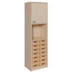 Korpus-Schrank mit 14 flachen Massivholzkästen, Regal und Tür oben - 521846300
