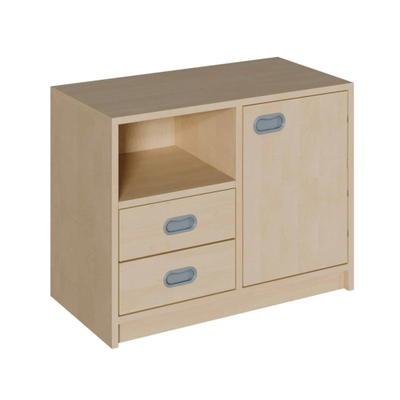 Korpus-Schrank mit 2 Dekorblendenschüben, Tür und Regal
