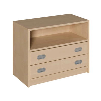 Korpus-Schrank mit 2 breiten Dekorblendenschüben und Regal