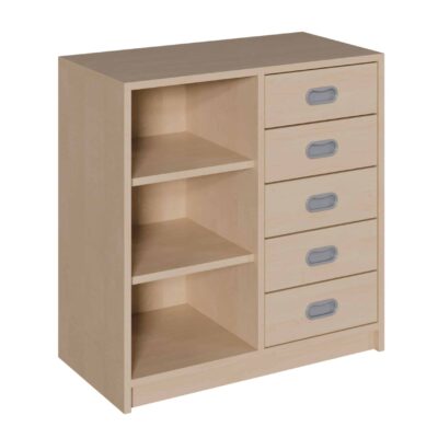 Korpus-Schrank mit 5 Dekorblendenschüben und Regal