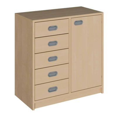 Korpus-Schrank mit 5 Dekorblendenschüben und Tür