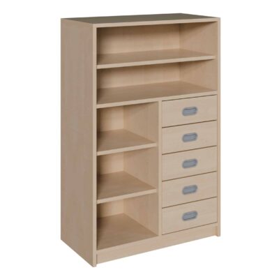 Korpus-Schrank mit 5 Dekorblendenschüben und Regal unten + Regal oben