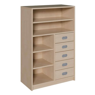 Korpus-Schrank mit 5 Dekorblendenschüben und Regal unten + Regal oben
