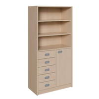 Korpus-Schrank mit 5 Dekorblendenschüben und Tür unten und Regal oben