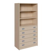 Korpus-Schrank mit 5 breiten Dekorblendenschüben und Regal