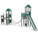 Spielturmanlage mit 2 Türmen, Rutsche, Kletternetz und Stangen – RECYCLED RC1454 - 7bef rc14541s
